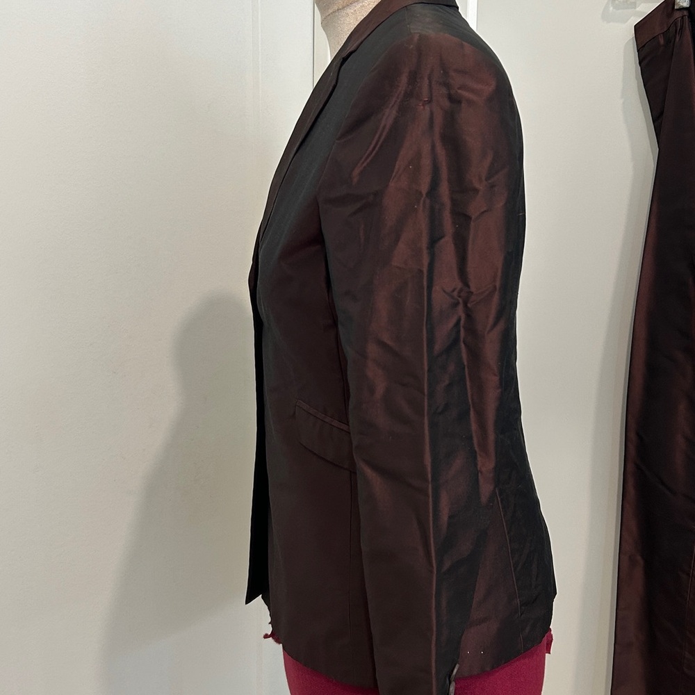 ALFANI Maroon Metallic 100% Silk Classic Pants & Blazer Suit |Top 10P pants 8P - Picture 4 of 12